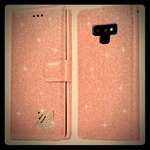 Pink glitter galaxy note 9 wallet case